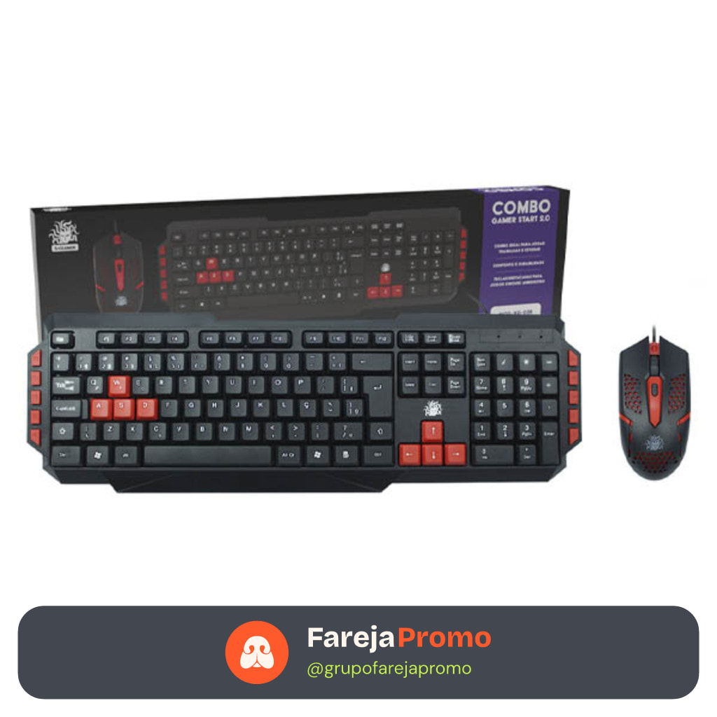 🔥 Combo Gamer Teclado + Mouse Start 2.0 USB LED ABNT2 Ergonômico PC Notebook Cor Vermelho