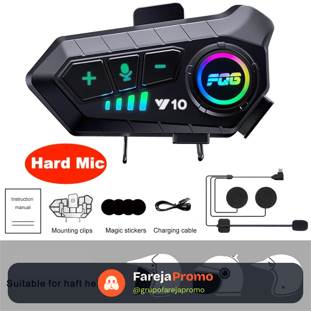 Y10 Fone De Ouvido Sem Fio Bluetooth 5.3 Para Capacete  De Motocicleta  Com Redução De Ruído IPX6 À Prova D'água