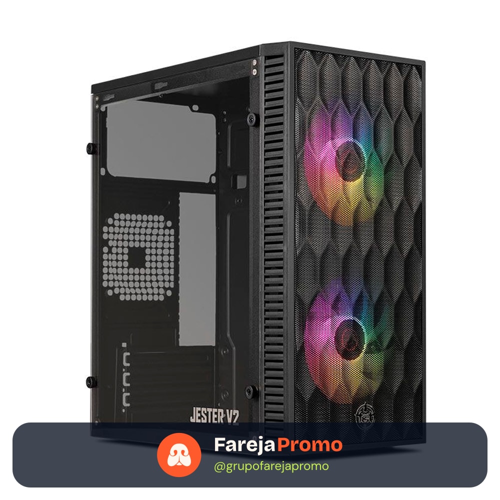 Gabinete Gamer TGT Jester V2 Rainbow Mini-Tower Lateral de Acrilico c/2 Fans, Preto TGT-JSRV2-BKGF02