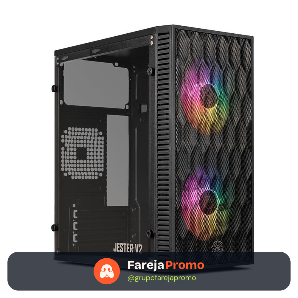 Gabinete Gamer TGT Jester V2 Rainbow Mini-Tower Lateral de Acrilico c/2 Fans, Preto TGT-JSRV2-BKGF02