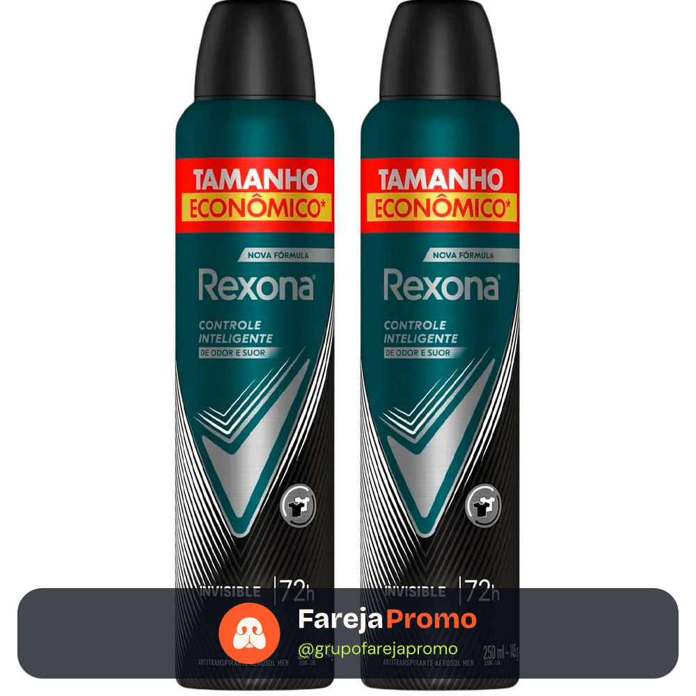 Kit Desodorante Antitranspirante Aerosol Rexona Invisible 72 horas 250ml - 2 Unidades