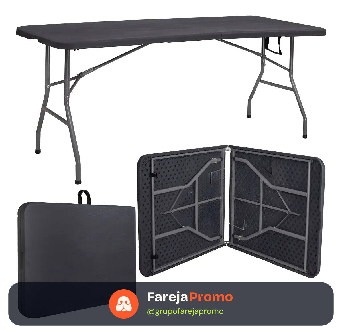 Mesa Dobrável Vira Maleta Com Alça Portátil 1.80m Para Camping Pesca Jardim Área Externa Ou Interna Salão De Festas Gourmet Cor Preto Luvinco
