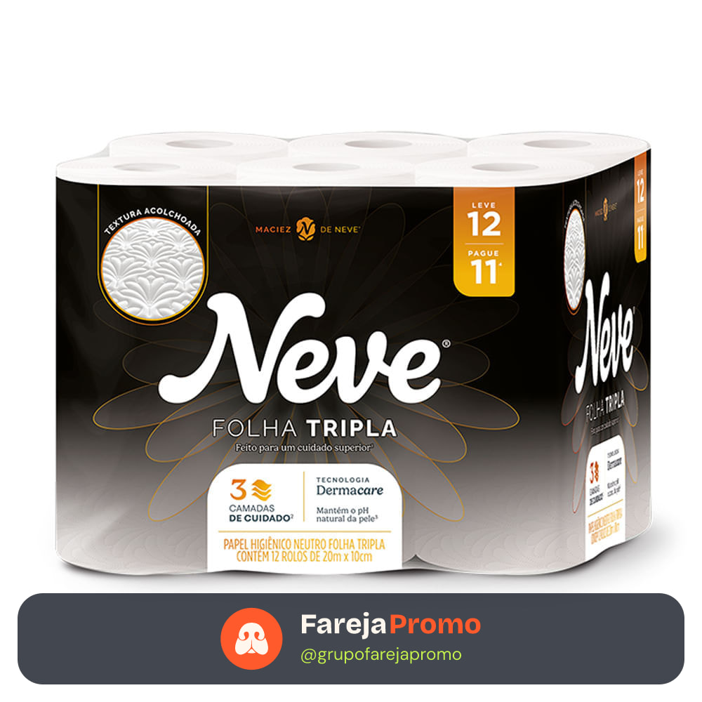 Papel Higiênico Neve Supreme Neutro Folha Tripla Leve 12 Pague 11 Unidades