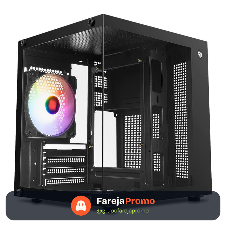 Gabinete Gamer Aquário Pichau Atom, Mini-Tower, Lateral de Vidro, Com 1 Fan, Preto, PG-ATOM-BK