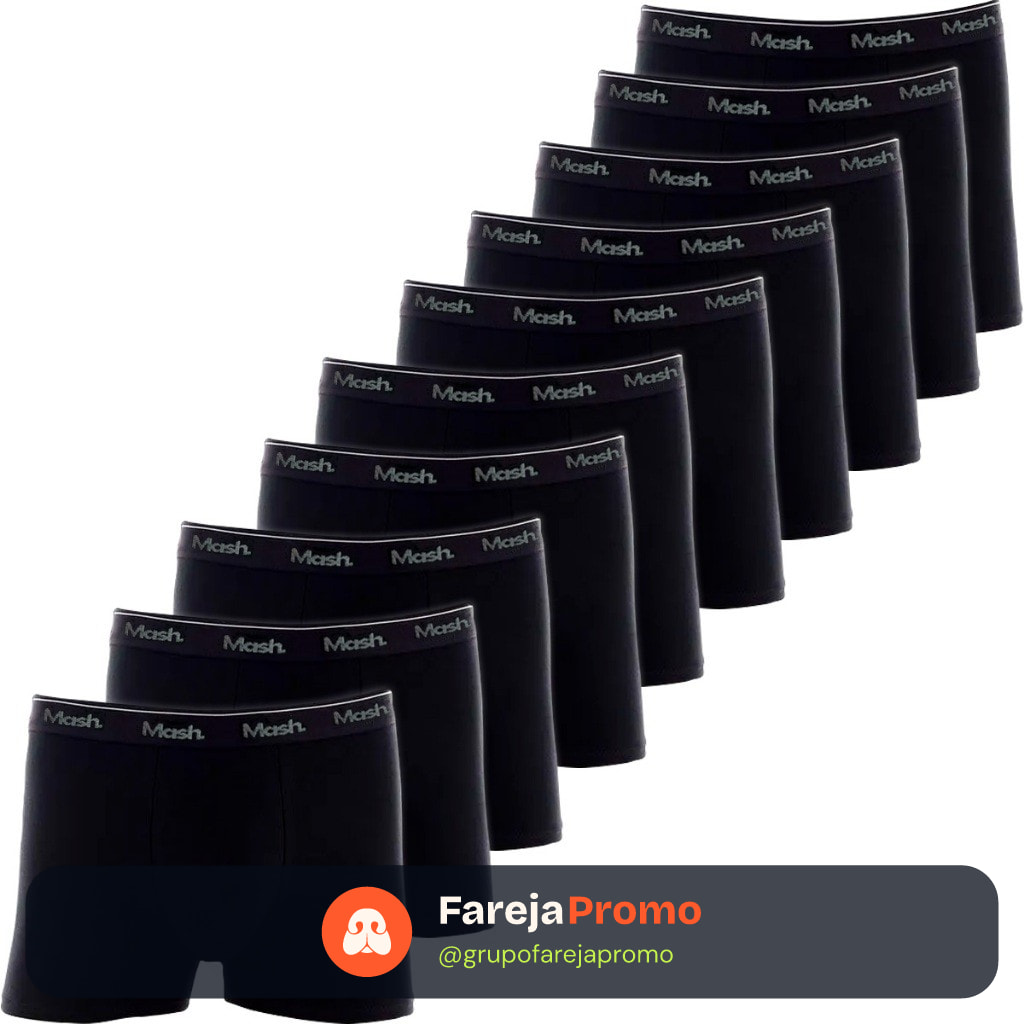 Kit 10 Cuecas Boxer Mash Algodão Box Confortável Cueca Masculina Cós Elástico Original