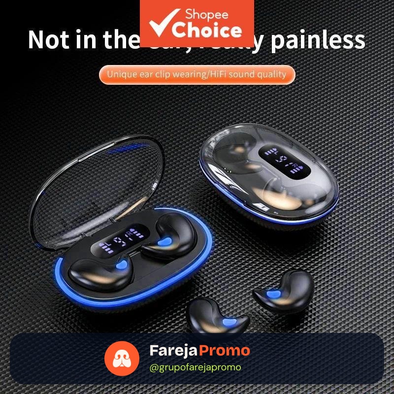 Fones de Ouvido X55 TWS Mini Sleep Sem Fio Bluetooth com Display LED, Som Estéreo HIFI, IPX5 à Prova d’Água e