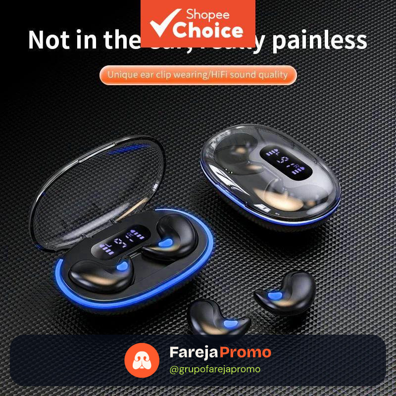 Fones de Ouvido X55 TWS Mini Sleep Sem Fio Bluetooth com Display LED, Som Estéreo HIFI, IPX5 à Prova d’Água e