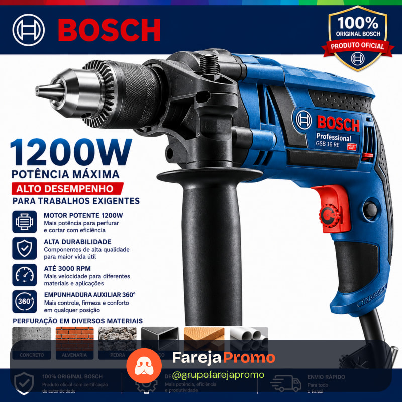 Parafusadeira furadeira elétrica 1200W furadeira de impacto  martelete rompedor bosch 220V Original
