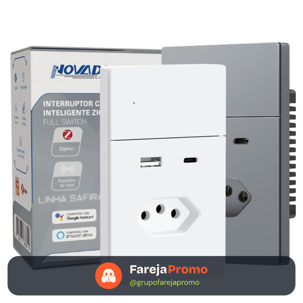 Interruptor Inteligente 4x2 Tomada Zigbee 20A USB 1 Tecla Tuya SA-WK NOVADIGITAL SAFIRA Full Press