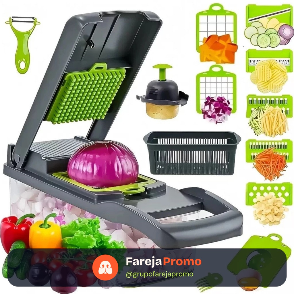 Fatiador De Legumes 16 Em 1 Cortador Com Lâminas Inox Ralador Picador Multifuncional Para Cozinha