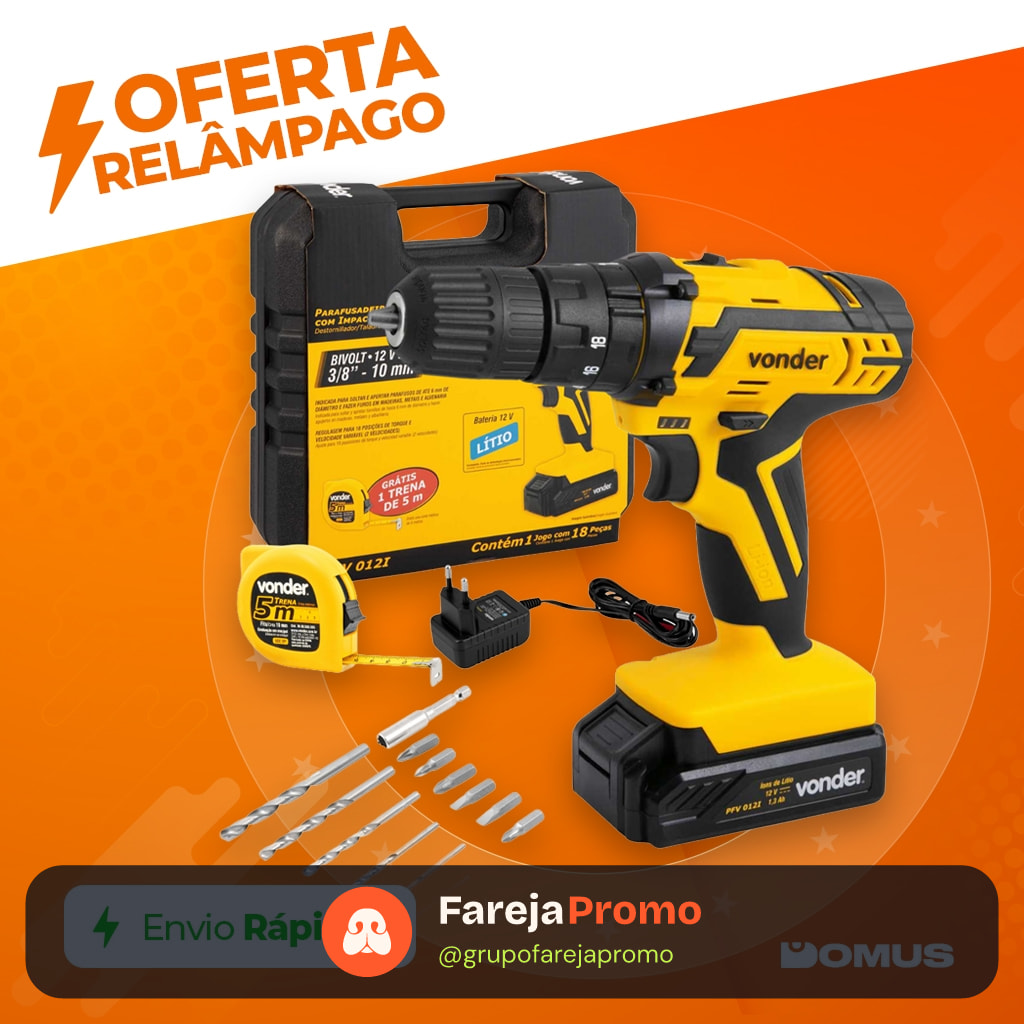 Parafusadeira Furadeira de Impacto Vonder PFV012I 12V Bivolt a Bateria