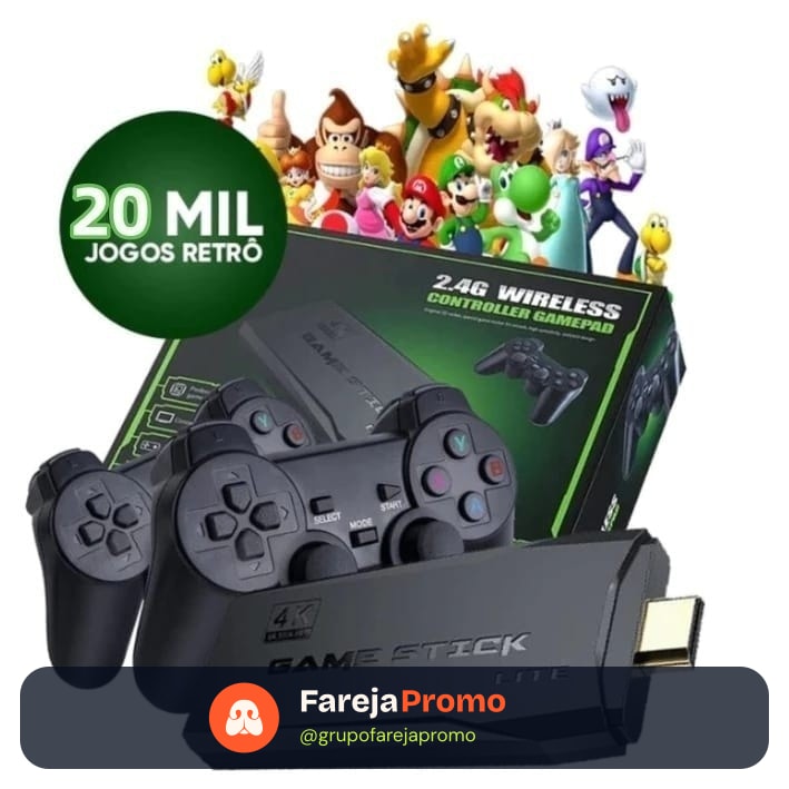 Video game Stick 4K Com 20000 Jogos  2 Controles Sem Fio Console Portatil Jogos Retro Video Game