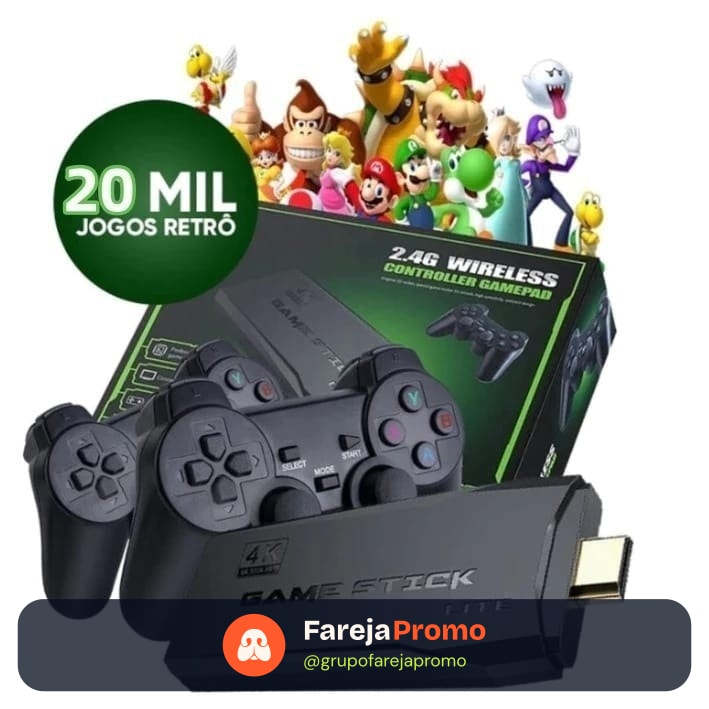 Video game Stick 4K Com 20000 Jogos  2 Controles Sem Fio Console Portatil Jogos Retro Video Game