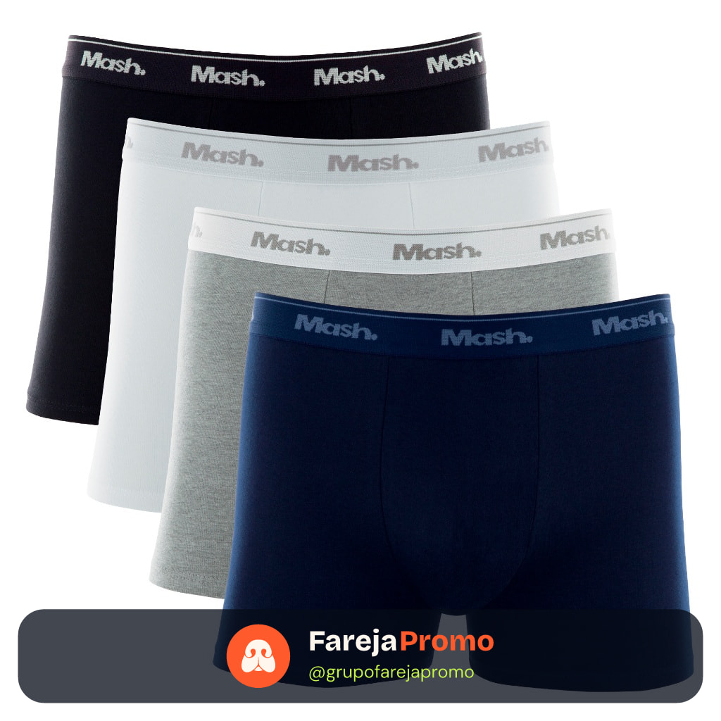 Kit 4 Cuecas Mash Boxer Box Algodão Cotton Original Confortável