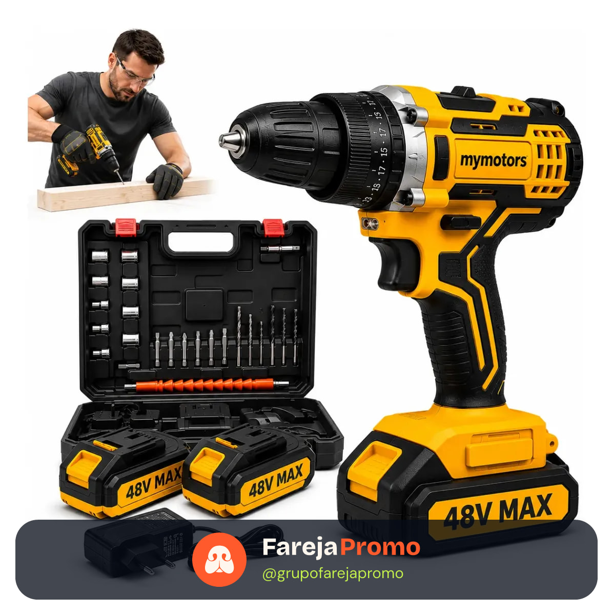 Parafusadeira Furadeira 48v Profissional 2 Baterias Sem Fio