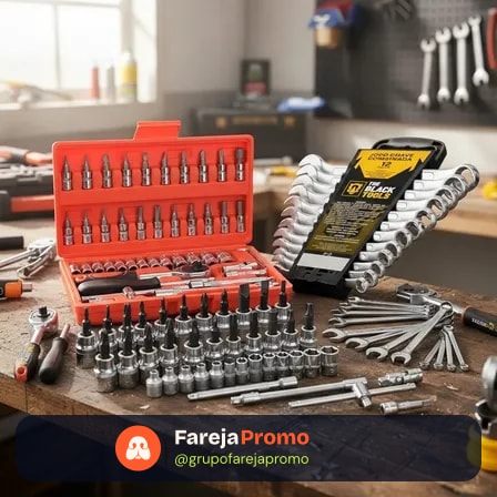 Kit Jogo De Ferramentas Completo C/ Soquetes Chaves Aço Crv Cinza