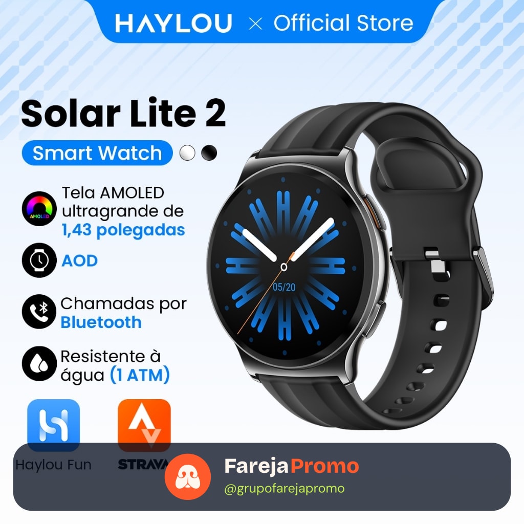 Haylou Solar Lite 2 Smartwatch Relogio Esporte Correndo Ritmo AMOLED AOD 1ATM Bluetooth 5.4 Masculino Feminino