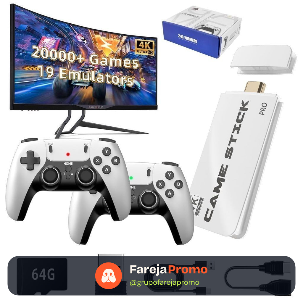 2025 NOVO Vídeo Game Stick M15 Plus  4k 64gb Hdmi Com 2 Controles Se Fio +20mil Jogos Moby