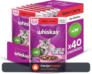 Pack Ração Úmida Whiskas Sachê Carne ao Molho para Gatos Filhotes 85 g - 40 unidades