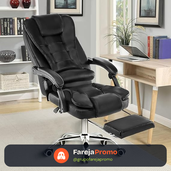 Cadeira de escritório presidente, cadeira de home office com apoio para os pés e encosto ajustável（Preto）