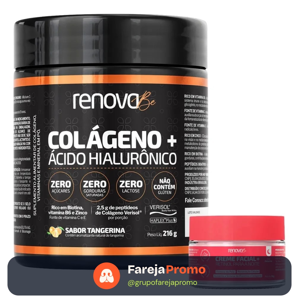 Colágeno Verisol com Ácido Hialurônico Haplex Plus e Biotina 216g Renova Be - Tangerina