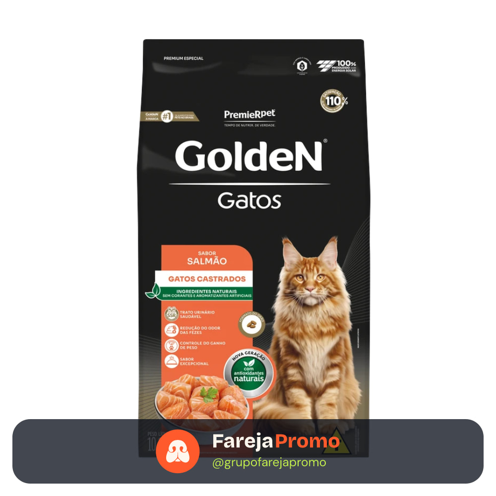Ração Premier Golden para Gatos Adultos Castrados Salmão 10,1kg