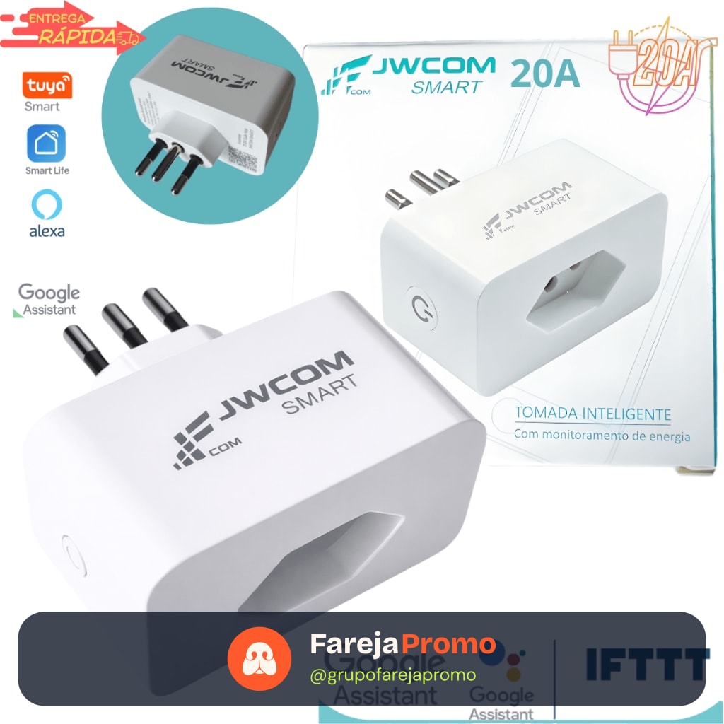 Tomada Inteligente WiFi 20A 4400W Medição Energia kWh Alexa Google Smart Plug Bivolt