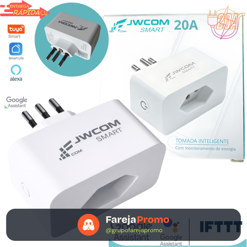 Tomada Inteligente WiFi 20A 4400W Medição Energia kWh Alexa Google Smart Plug Bivolt