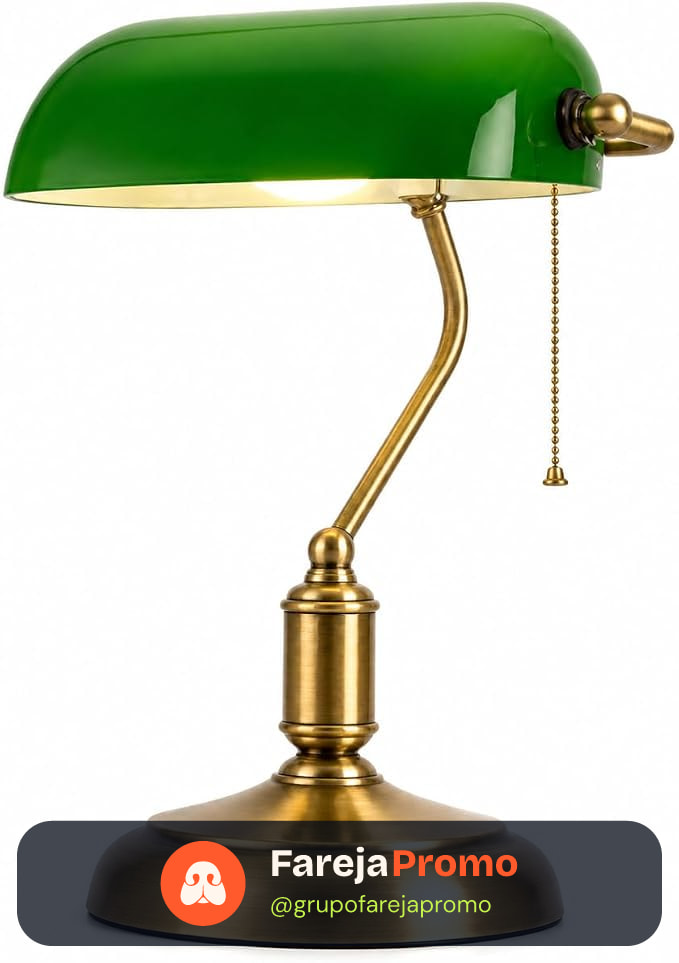 Abajur Vintage Luminária de Mesa Estilo Banqueiro Inglês Verde Clássico para Sala Escritório