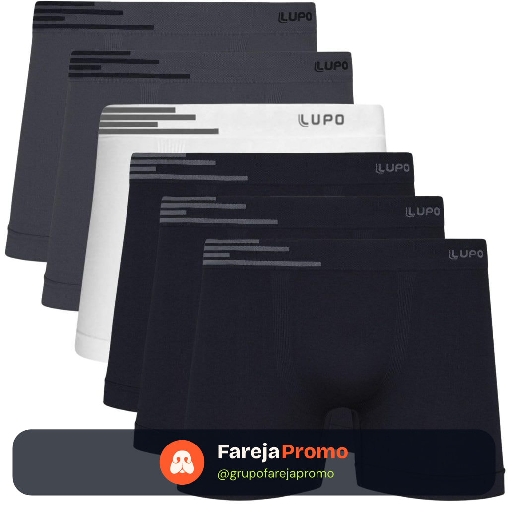 Kit 6 Cuecas Boxer Lupo Microfibra Poliamida Sem Costura Masculina Respirável Confortável Original