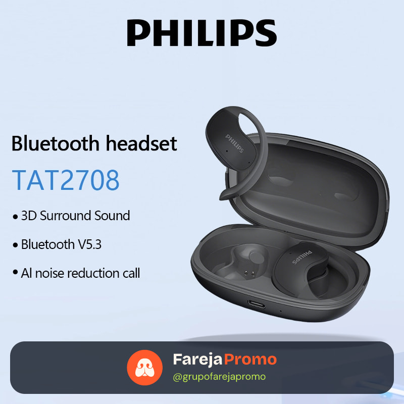 Philips TAT2708 Fone De Ouvido Bluetooth Longa Vida Chamada Redução Ruído 3D surround Qualidade Som À Prova Dwaterproof