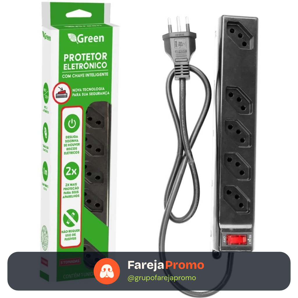 Régua De Tomadas Filtro de Linha 5 Tomadas Bivolt DPS 10A Extensão Protetor Eletrônico Inteligente