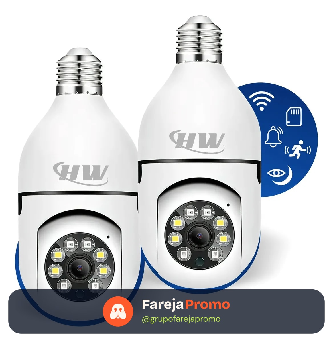 Kit C/ 2 Câmeras Lâmpada Ip Wi-fi 360° | Visão Colorida | Áudio | Sensor De Movimento | E27 App Yoosee- Hw