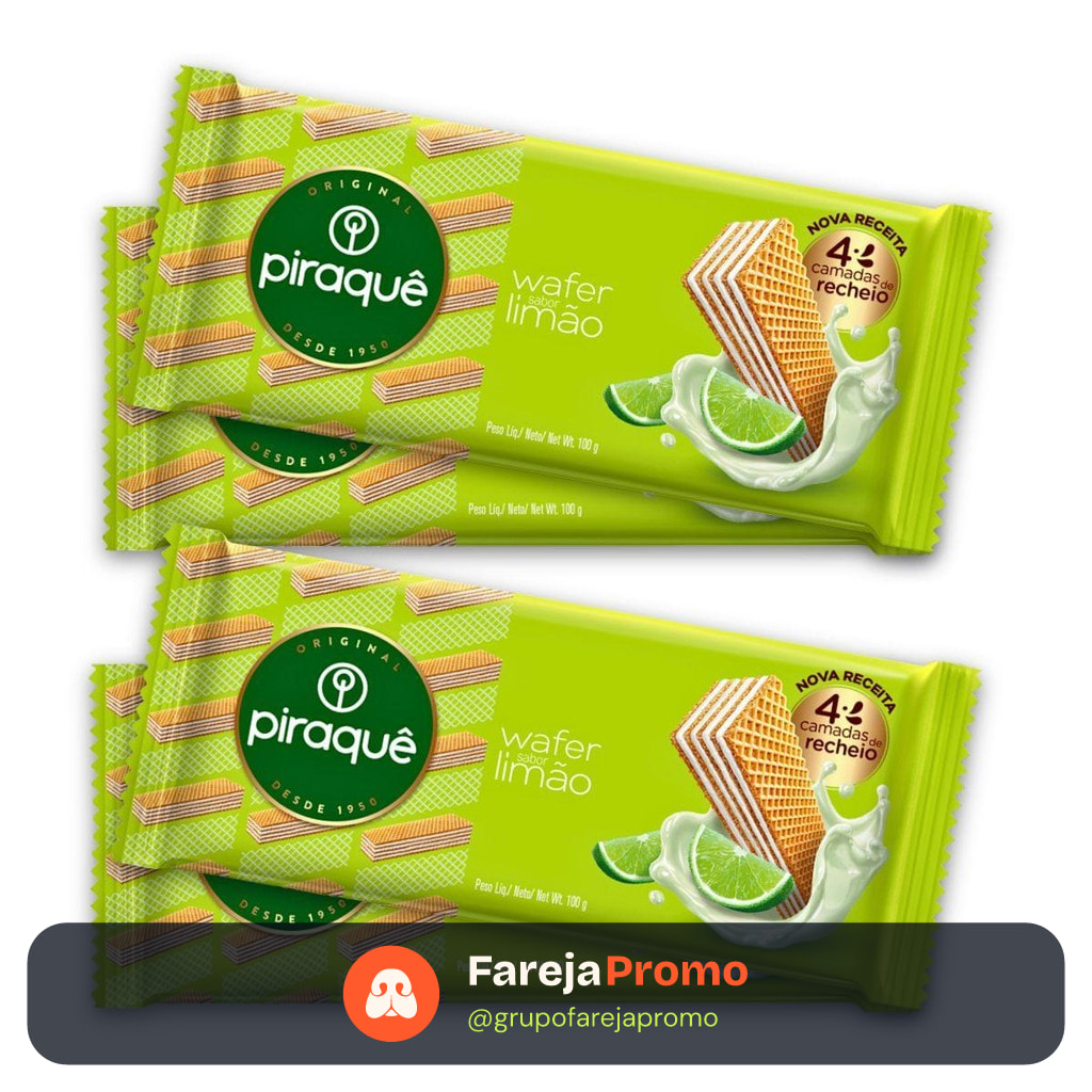 Kit 4un Pacote Biscoito Wafer 100G Piraquê Recheio Limão