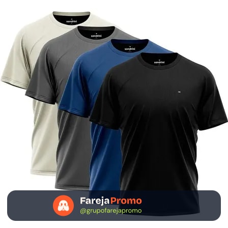 Kit 4 Camiseta Dry-fit Sandrini Masculina Academia Caminhada