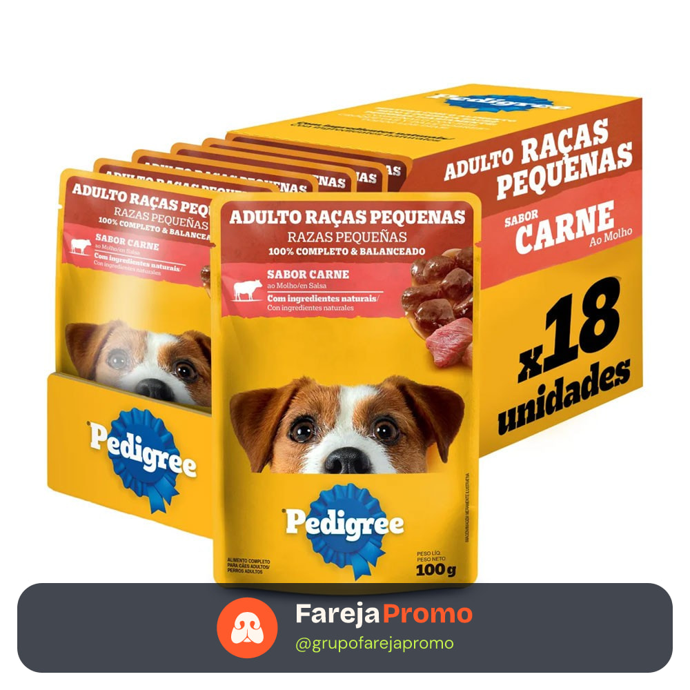 Ração Úmida Pedigree Sachê Carne ao Molho para Cães Adultos de Raças Pequenas 100g - 18 Unid.