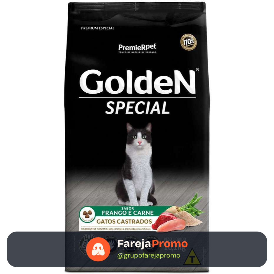 Ração Golden Special Gatos Castrados Frango e Carne 10.1Kg