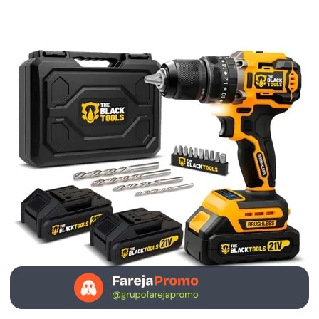 Parafusadeira Furadeira De Impacto Profissional Sem Fio 2 Baterias 21v Com Maleta Tb-21yx The Black Tools Amarelo E Preto 127/220v 60hz