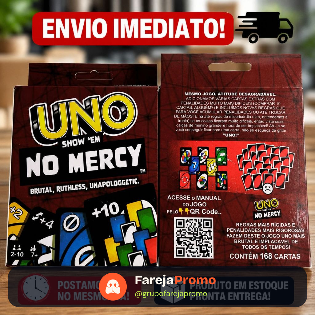 Jogo Uno No Mercy 168 Cartas Exclusivas Com Regras Novas, Diversão para Família