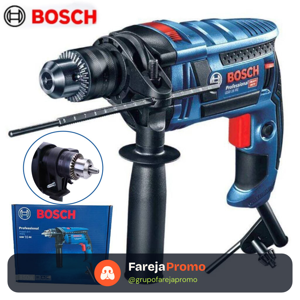 Furadeira de Impacto Bosch GSB 16RE Profissional Parafusadeira Furadeira 220V Para Casa e Reparos