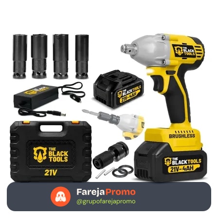 Chave De Impacto A Bateria 21v 1/2 Pol 2400 Rpm Bivolt Com Acessórios E Maleta The Black Tools Amarelo/preto 127/220v