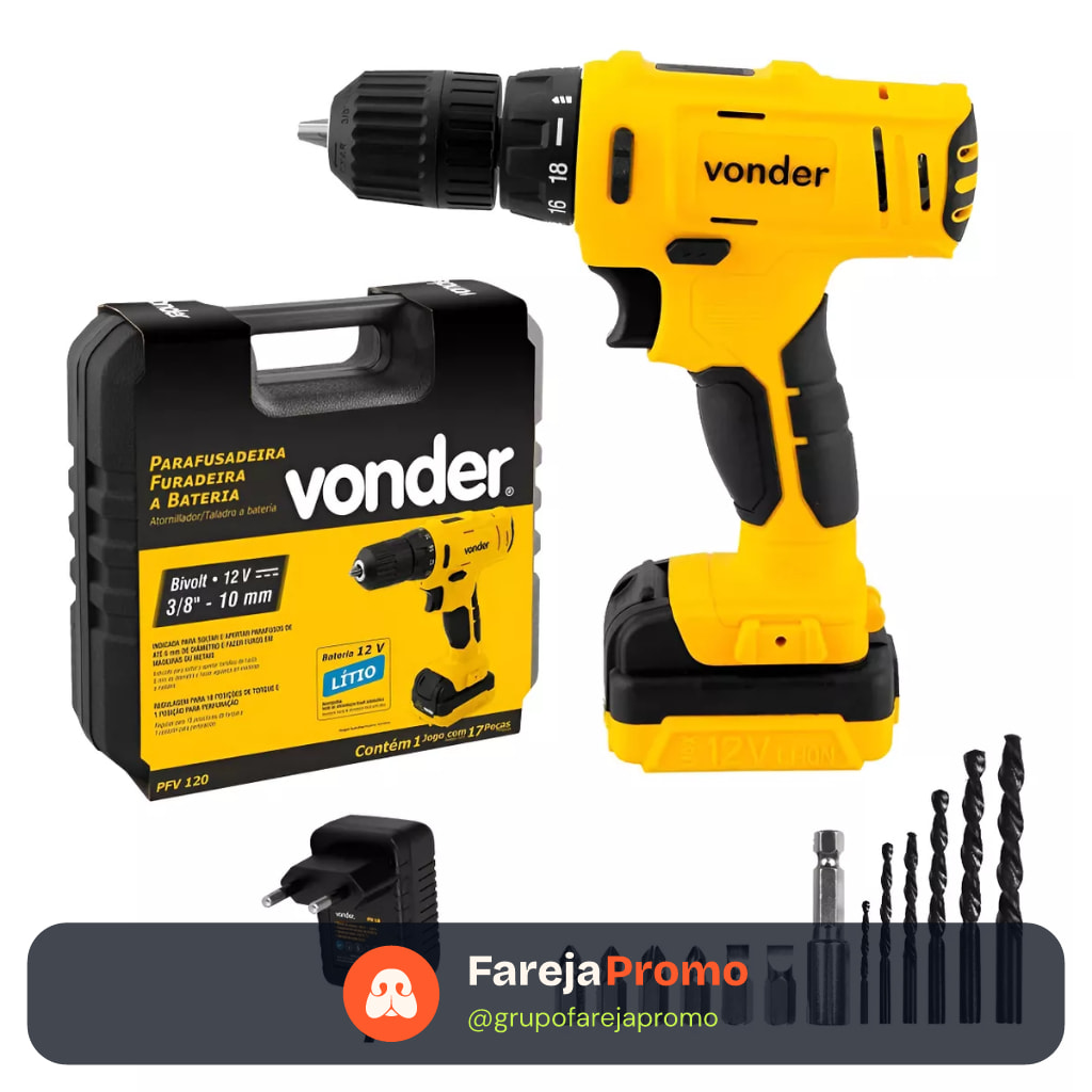 Parafusadeira Furadeira A Bateria 12V Bivolt PFV 120 Vonder