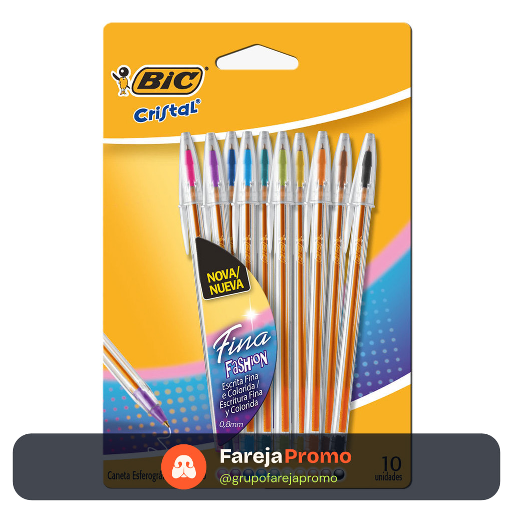 Caneta esferográfica Cristal Fina Fashion 0.8 com 10 unidades Bic