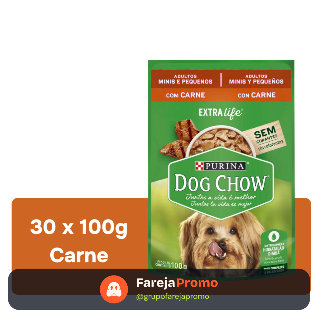 Pack Nestlé Purina Dog Chow Ração Úmida Para Cães Adultos Raças Pequenas Carne Ao Molho com 30 Sachês 100g
