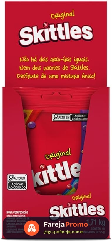Bala Skittles Original - Case com 18 unidades de 95g