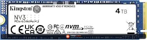 Kingston NV3 4TB M.2 2280 NVMe SSD | PCIe 4.0 Gen 4x4 | Até 6000 MB/s | SNV3S/4000G