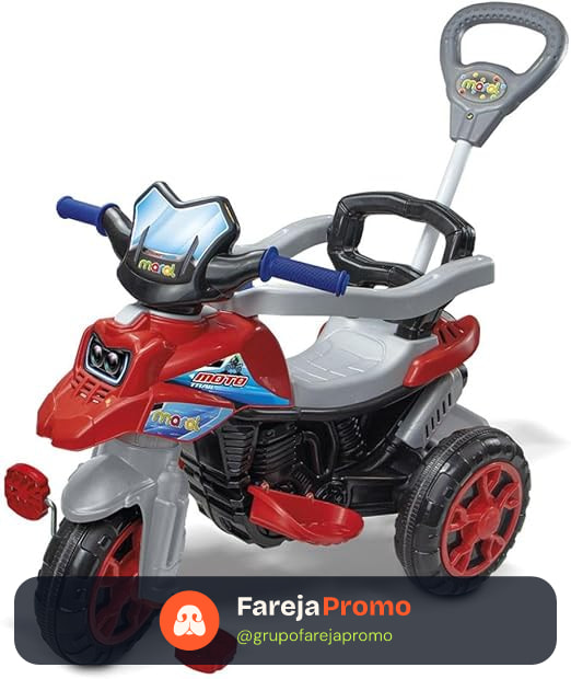 Maral Triciclo Moto Trail Infantil 2 em 1 – Passeio e Pedal, Suporta até 30 kg, Cinto de Segurança Vermelho
