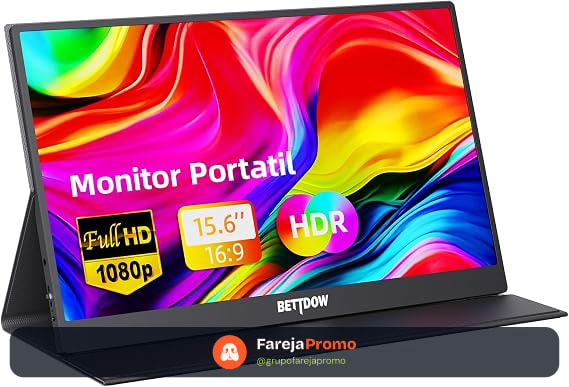 Bettdow Monitor Portatil 15,6'', FHD 1080P Monitor Portátil Conectado Com USB C Dupla/HDMI, IPS Extensor De Tela para Notebook com VESA e Funda Inteligente magnético, Plug and Play