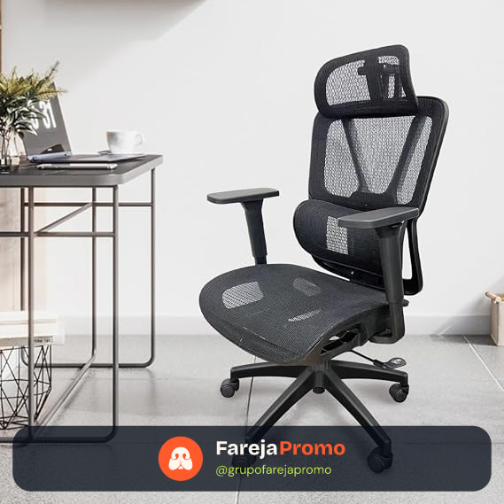 Cadeira de Escritório Ergonômica Python Fly em Malha - Testada conforme NR-17, Lombar Integrada Fixa, Assento Arejado, Braços 3D, Suporta até 150kg(preto)