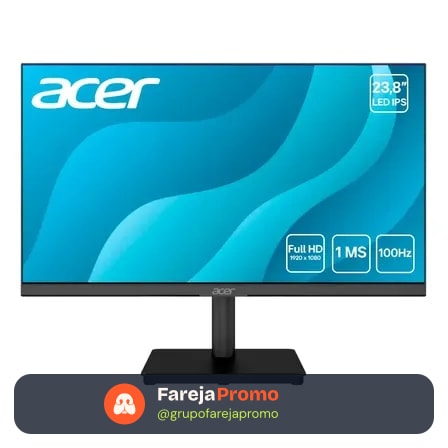 Monitor Acer Led Mk241y Flt, 23,8 Full Hd, Zero Frame, 100hz Preto 127/220v